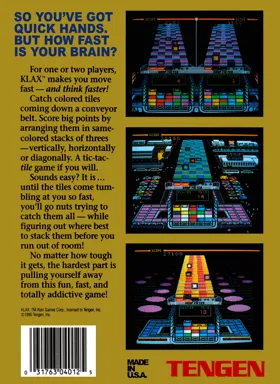 Klax (USA) (Beta) (Unl) box cover back